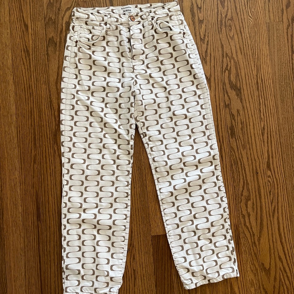 Reformation Jeans Women’s Size 27 White and Brown Straight Leg Pants